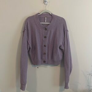 Free People Lavender Cropped Knit Cardigan